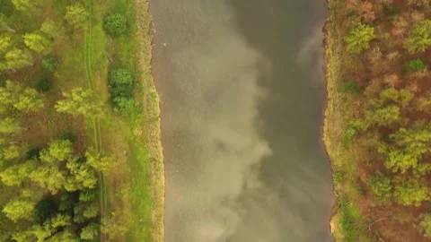 Vertical flight over the river bed. Autumn landscapes. Stock Footage 139856764