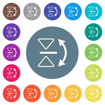 Vertical flip outline flat white icons on round color backgrounds Stock Illustration