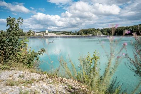 Vertical floating solar panels on the Gilching quarry lake in Bavaria, Germany Stock Photos