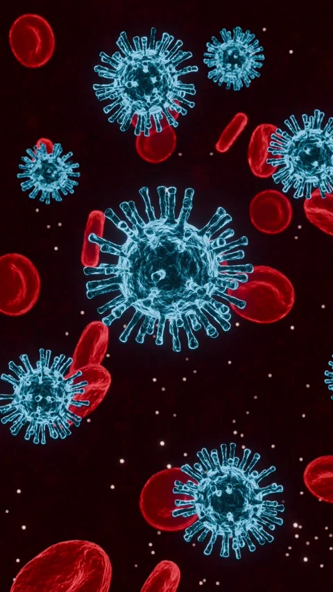 Vertical Flu Virus in Blood with Red Blood Cells Medical Animation 9:16 Vidéo 333789721
