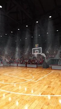 Vertical flyer, poster with empty basketball court. Sport arena. 3d render イラスト素材