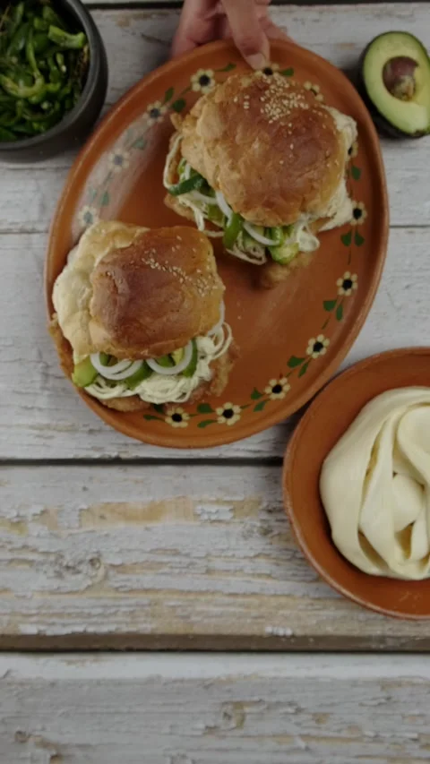 Vertical food video Cemita with quesillo cheese Stock Footage 280326328