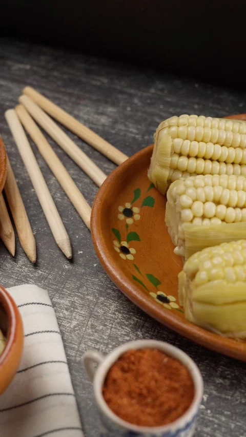 Vertical food video Cooked corn with the ingredients used Stock Footage 280327803