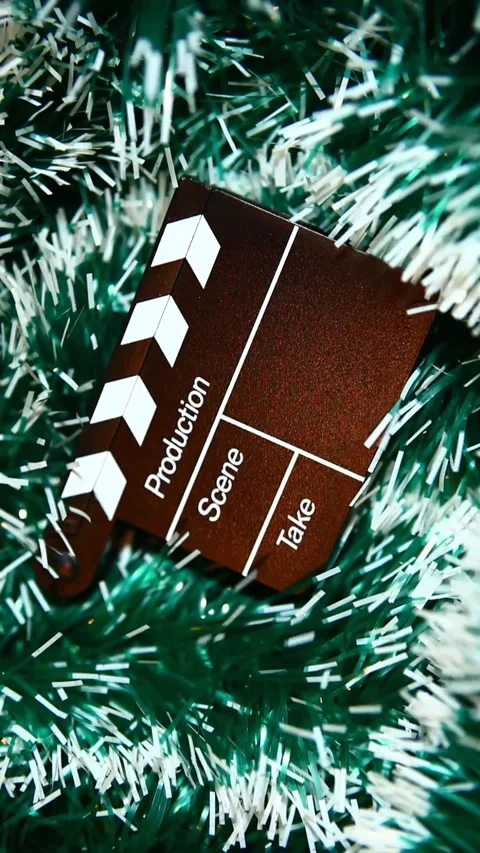 Vertical footage of clapper board tinsel background Video stock 291945309