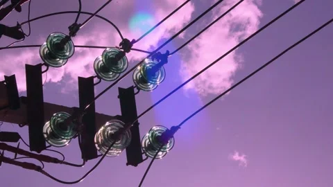Vertical footage, electric grid tower closeup and high-voltage wires, power line Video stock 334849523