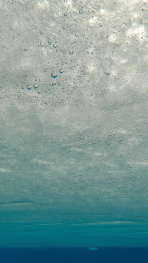 Vertical footage, ice diving under solid layer of flat ice with frozen air Stock Footage 323380311