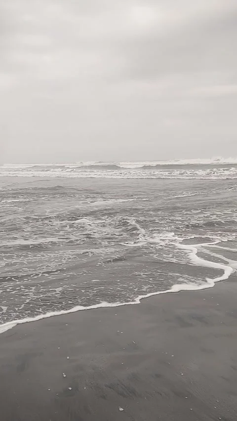 Vertical footage of waves on a beautiful black sand beach. 스톡 동영상 335849911