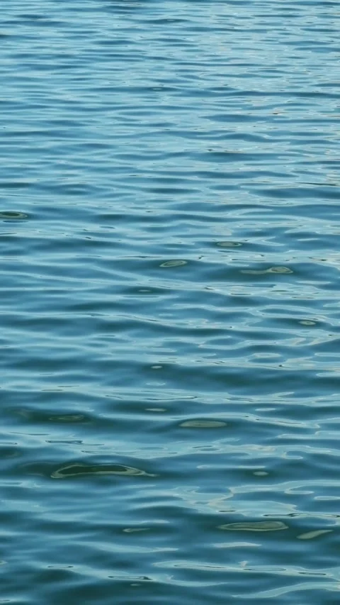 Vertical footage of waves moving with calm ripples on the surface of a blue lake Video stock 319968964