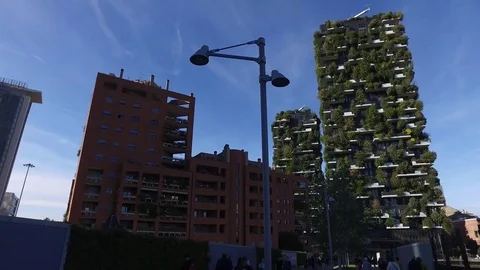 Vertical Forest and Unicredit Tower, Milan, Italy Stock Footage 81171155