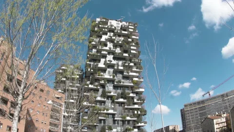 Vertical Forest, Bosco Verticale, modern residential buildings in Porta Nuova Stock Footage 228227685