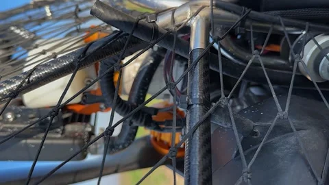 Vertical format: Close-up detail of paramotor paraglider steel frame Stock Footage 262306511