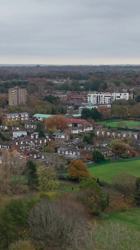 Vertical Format Drone Flyover Towards Burnt Mill Academy and Glebelands, Harlow Stock Footage 321498394