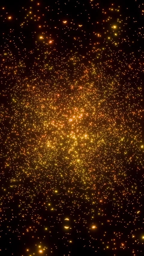 Vertical format of luxury animation moving slowly through dense golden nebula of Stock-Footage 343433342