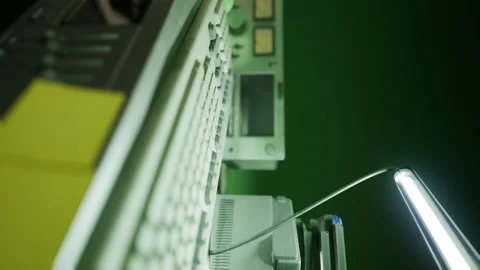 Vertical format of old vintage personal computer workspace Stock Footage 230978445