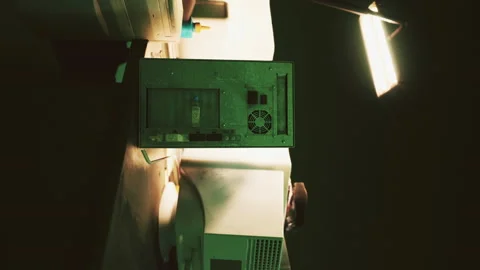 Vertical format of old vintage personal computer workspace Stock Footage 231224336