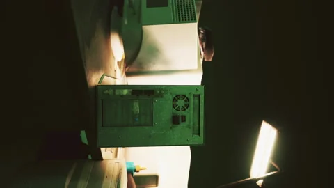 Vertical format of old vintage personal computer workspace Stock Footage 241179734