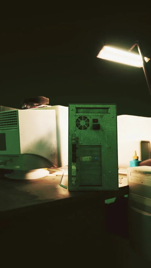 Vertical format of old vintage personal computer workspace Stock Footage 269327497