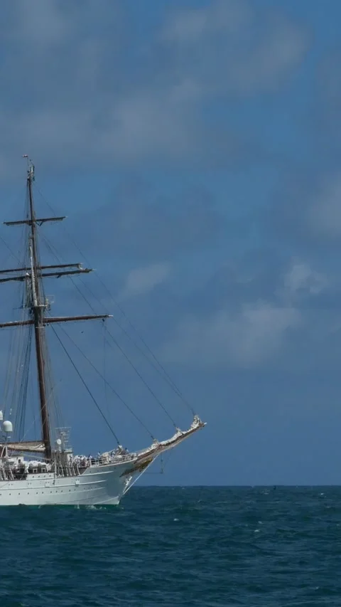 Vertical format Tall ship sailing vessel Juan Sebastian Elcano Stock Footage 235582060