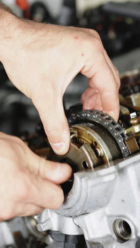 Vertical Format Video of Auto Mechanic Working on Car Engine in Garage. Repair Stock Footage 306057257