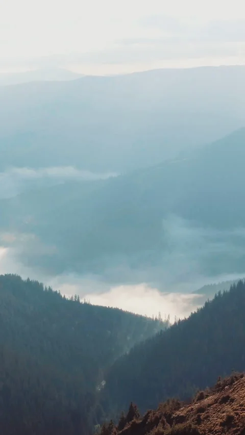 Vertical Format Video of Brilliant summit dawn above flowing cloud waves Stock Footage 309237512