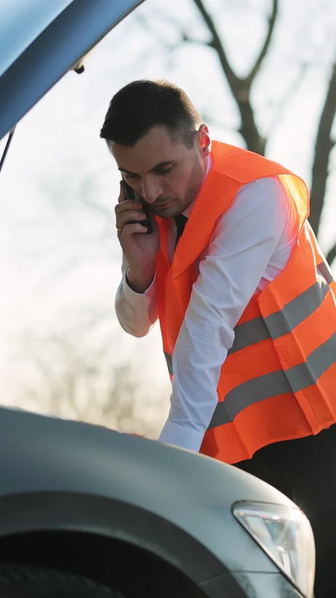 Vertical Format Video of Businessman standing speak on phone near car opened the Stock-Footage 304876850