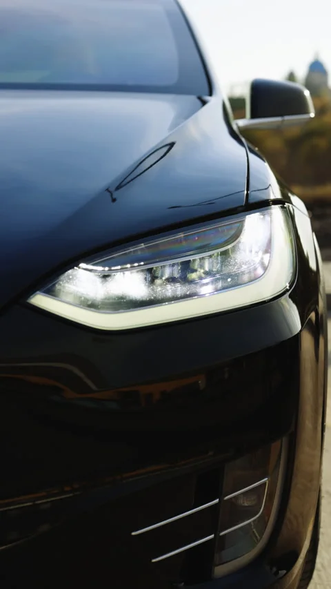 Vertical Format Video of Car Front Full Led Matrice Light. Adaptive car headlamp Stock Footage 305543163