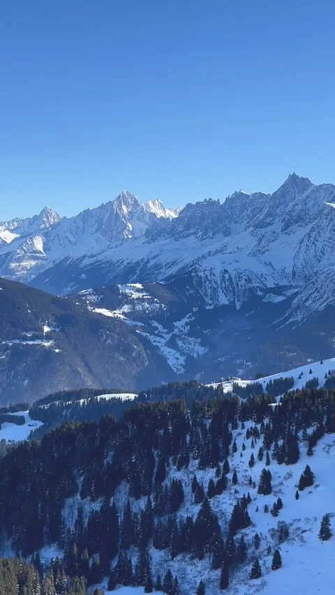 Vertical format video clip showing a breathtaking aerial view of the snow Stock Footage 346616359