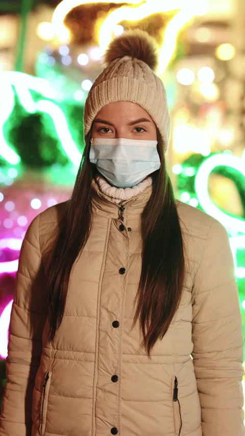 Vertical format video of Close up portrait of Caucasian young female in medical Stock Footage 302191408