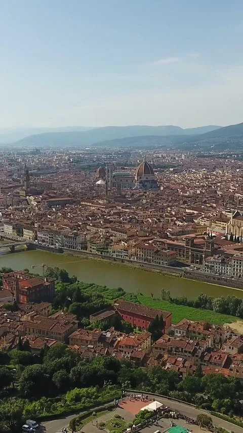 Vertical Format Video of Florence city skyline, aerial view at sunset, Palazzo Stock Footage 309280119