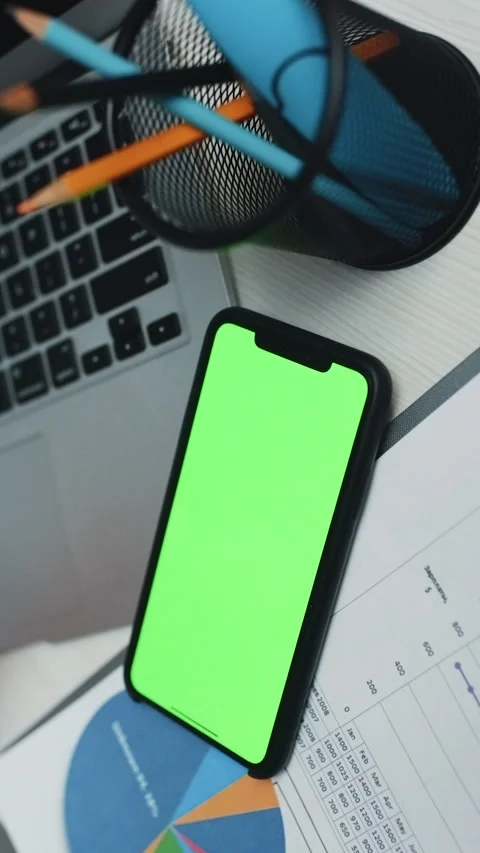Vertical Format Video of Green screen smart mobile phone, business concept Stock Footage 303008804