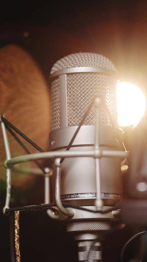 Vertical Format Video of Professional microphone and headphones at sound record Stock Footage 305100286