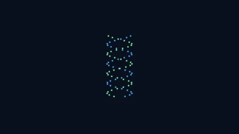 A vertical formation of illuminated drone lights against a dark night sky Video stock 335118255