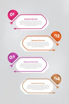 Vertical four step project overview infographic template with arrow and num.. Illustrazione stock
