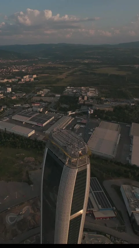 Vertical FPV drone flight around modern skyscraper in Sofia, Bulgaria. Stock Footage 340814379