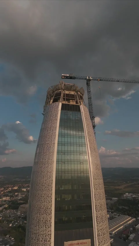 Vertical FPV drone flight ascending along modern skyscraper in Sofia, Bulgaria. Stock Footage 340814528