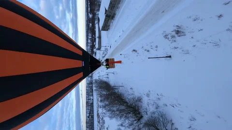 Vertical FPV Drone Shot, Hot Air Balloon With People in Basket Flying Stock Footage 195105854