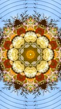 Vertical frame Abstract display of flowers in circular arrangement at wedding in Stock Photos