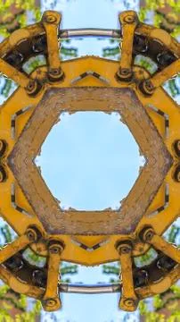 Vertical frame Circular geometric shape made from a tractor 写真素材