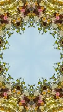 Vertical frame Design made from flowers in a wedding in California put into a Stock Photos