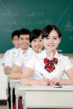 Vertical frame Friendship Adolescence High school students School uniform Stock Photos