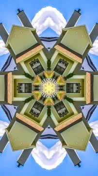 Vertical frame House in front of blue sky windows and chimney 写真素材