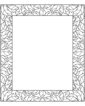Vertical frame of leaves - vector linear picture for coloring or design. Stock Illustration