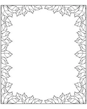 Vertical frame of leaves - vector linear picture for coloring. Stock Illustration