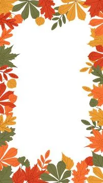 Vertical frame of mixed autumn leaves and branches for poster design Stock Illustration