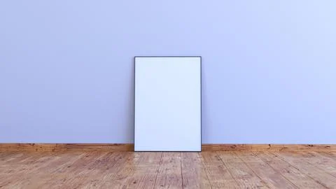 Vertical frame mock up on a white gray wall with wooden floor 3d render Stock Illustration