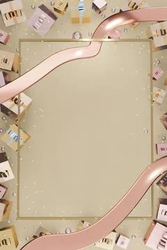 Vertical frame new year and christmas background gift box balloons and ribb.. Stock Illustration