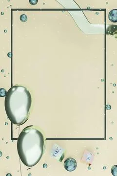 Vertical frame new year and christmas background gift box balloons and ribb.. Illustrazione stock