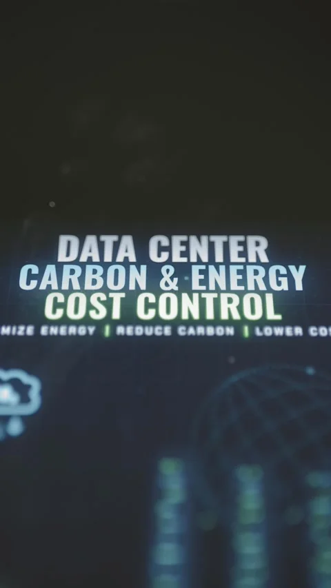 Vertical frame places the Data Center Carbon and Energy Cost Control title Stock Footage 343370691