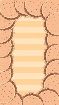 Vertical frame of round biscuits with layered edges and striped background .. Stock Illustration