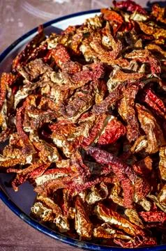 Vertical frame shoot of dried red chili peppers Stock Photos